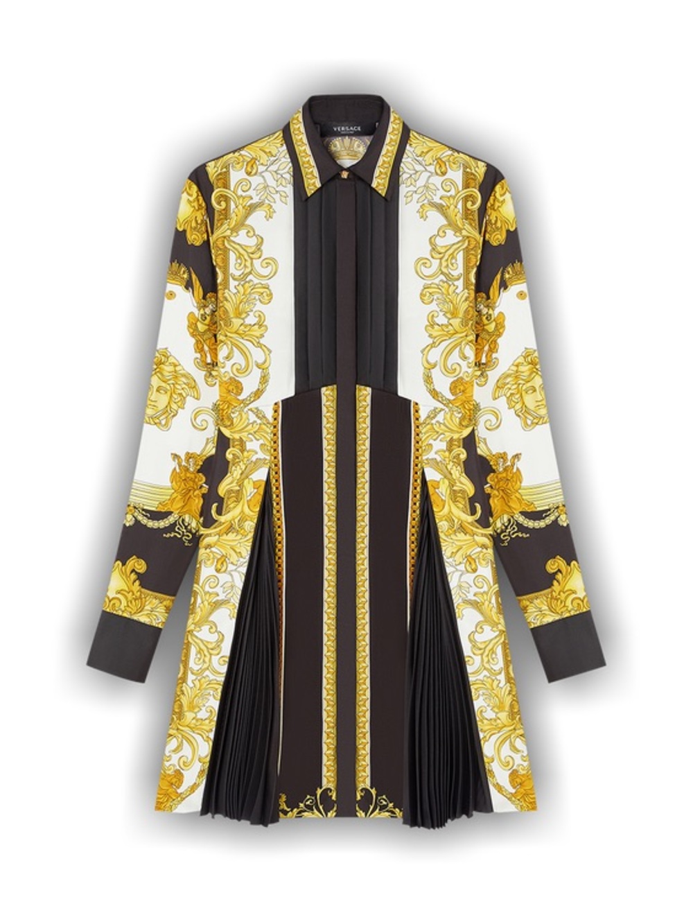 Versace Floral Silk Dress in Black, Gold and Cream